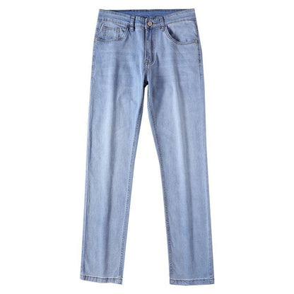 Lightweight Stretch Denim Jeans for Men | Slim Fit Casual Trousers in Summer Blue