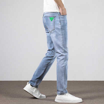 Lightweight Stretch Denim Jeans for Men | Slim Fit Casual Trousers in Summer Blue
