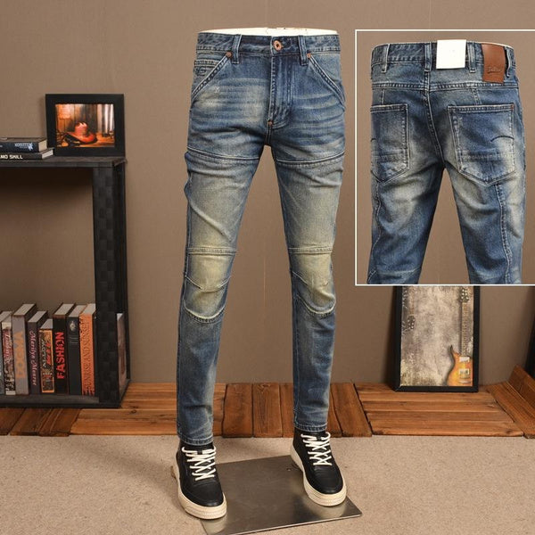 Men's White Skinny Jeans Stretch Slim Fit Motorcycle Style Distressed Denim Pants