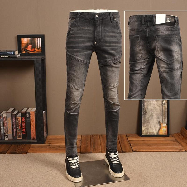 Men's White Skinny Jeans Stretch Slim Fit Motorcycle Style Distressed Denim Pants