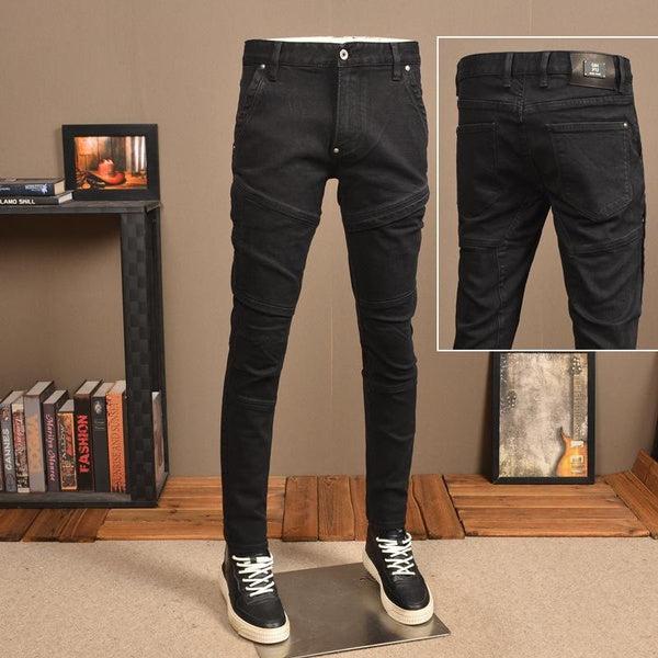 Men's White Skinny Jeans Stretch Slim Fit Motorcycle Style Distressed Denim Pants