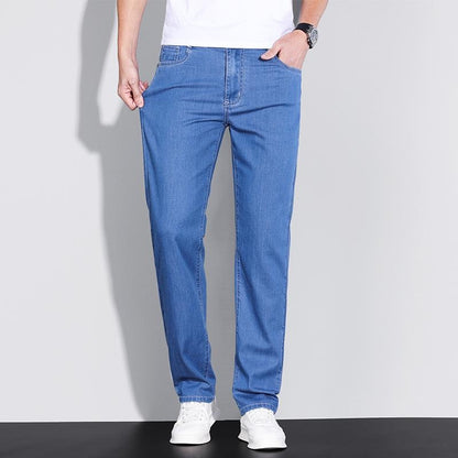 Lightweight Tencel Cotton Jeans for Men | Summer Relaxed Fit Straight Leg Casual Trousers