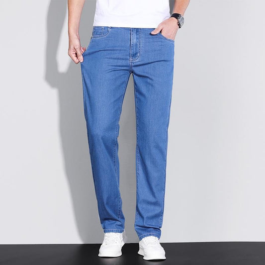 Lightweight Tencel Cotton Jeans for Men | Summer Relaxed Fit Straight Leg Casual Trousers
