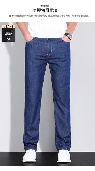 Lightweight Tencel Cotton Jeans for Men | Summer Relaxed Fit Straight Leg Casual Trousers