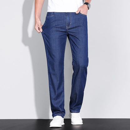 Lightweight Tencel Cotton Jeans for Men | Summer Relaxed Fit Straight Leg Casual Trousers