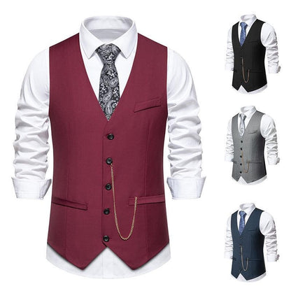 Men's Slim Fit V-Neck Waistcoat for Wedding Party & Formal Events