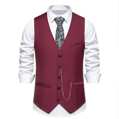 Men's Slim Fit V-Neck Waistcoat for Wedding Party & Formal Events