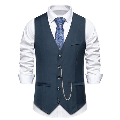 Men's Slim Fit V-Neck Waistcoat for Wedding Party & Formal Events