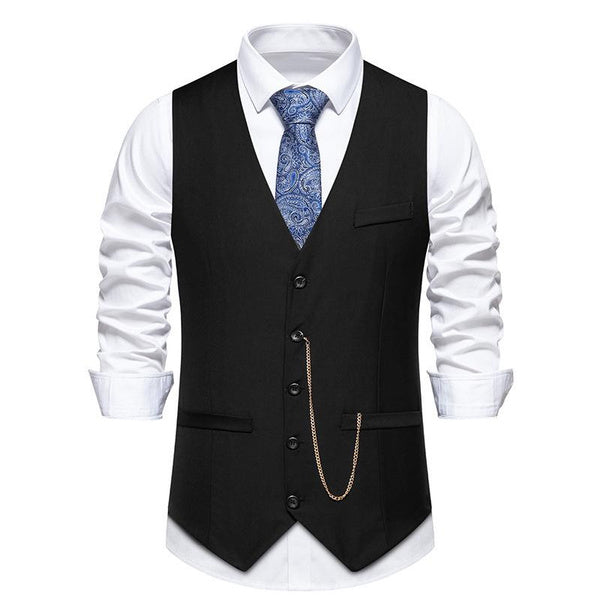 Men's Slim Fit V-Neck Waistcoat for Wedding Party & Formal Events