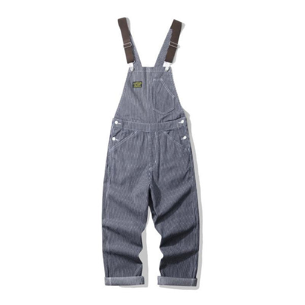 Vintage Railroad Stripe Overalls Denim Jumpsuit for Men Workwear