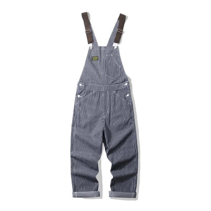 Vintage Railroad Stripe Overalls Denim Jumpsuit for Men Workwear