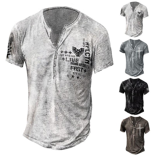 Men's Big & Tall Summer T-Shirt - Lightweight Short Sleeve Tee with Letter Print & Collarless Design