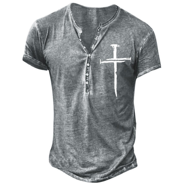 Men's Big & Tall Summer T-Shirt - Lightweight Short Sleeve Tee with Letter Print & Collarless Design