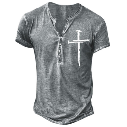 Men's Big & Tall Summer T-Shirt - Lightweight Short Sleeve Tee with Letter Print & Collarless Design