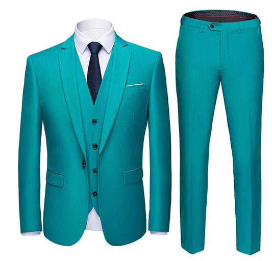 Men's Solid Color Suit Set Business Casual Wedding Groom Tuxedo Three Piece