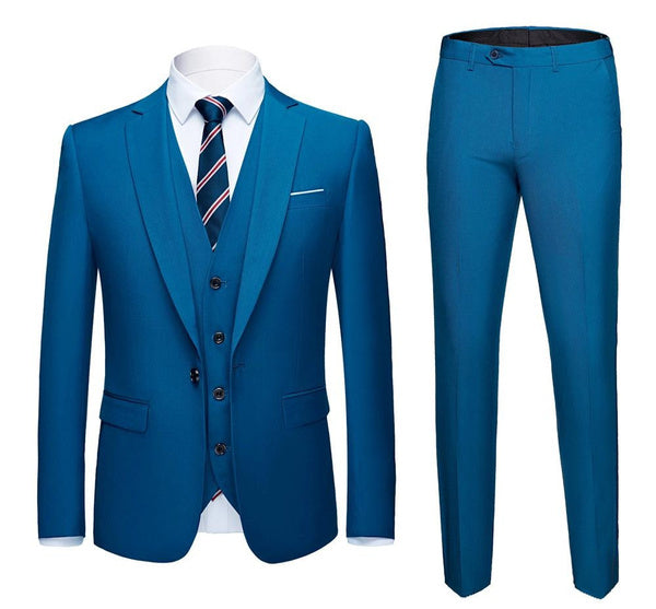 남성 솔리드 컬러 정장 세트 비즈니스 캐주얼 웨딩 신랑 턱시도 3피스