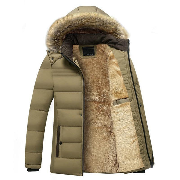 Men's Winter Hooded Padded Jacket with Thick Cotton Insulation for Cold Weather Protection