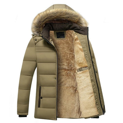 Men's Winter Hooded Padded Jacket with Thick Cotton Insulation for Cold Weather Protection