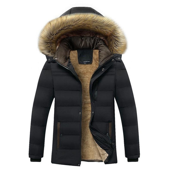 Men's Winter Hooded Padded Jacket with Thick Cotton Insulation for Cold Weather Protection