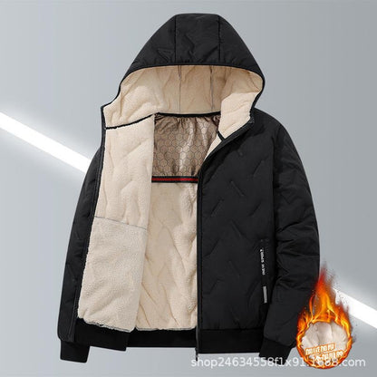 Men's Graphene Lamb Fleece Jacket Winter Warm Thermal Hooded Coat Ultrasonic Quilted Outerwear