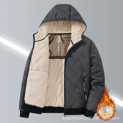 Men's Graphene Lamb Fleece Jacket Winter Warm Thermal Hooded Coat Ultrasonic Quilted Outerwear