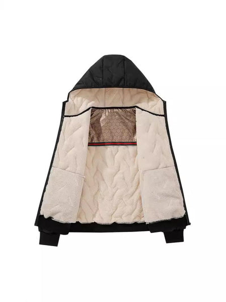 Men's Graphene Lamb Fleece Jacket Winter Warm Thermal Hooded Coat Ultrasonic Quilted Outerwear