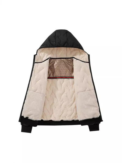 Men's Graphene Lamb Fleece Jacket Winter Warm Thermal Hooded Coat Ultrasonic Quilted Outerwear