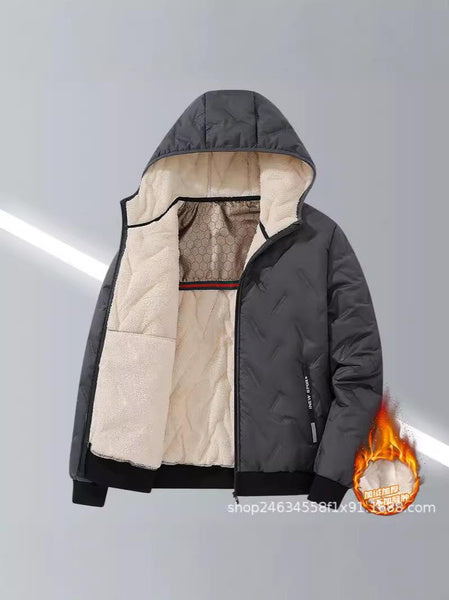 Men's Graphene Lamb Fleece Jacket Winter Warm Thermal Hooded Coat Ultrasonic Quilted Outerwear