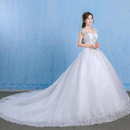 Elegant Lace Illusion Neckline Wedding Dress with Long Train, Plus Size A-Line Gown for Bride