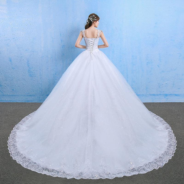 Elegant Lace Illusion Neckline Wedding Dress with Long Train, Plus Size A-Line Gown for Bride