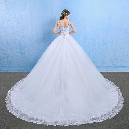 Elegant Lace Illusion Neckline Wedding Dress with Long Train, Plus Size A-Line Gown for Bride