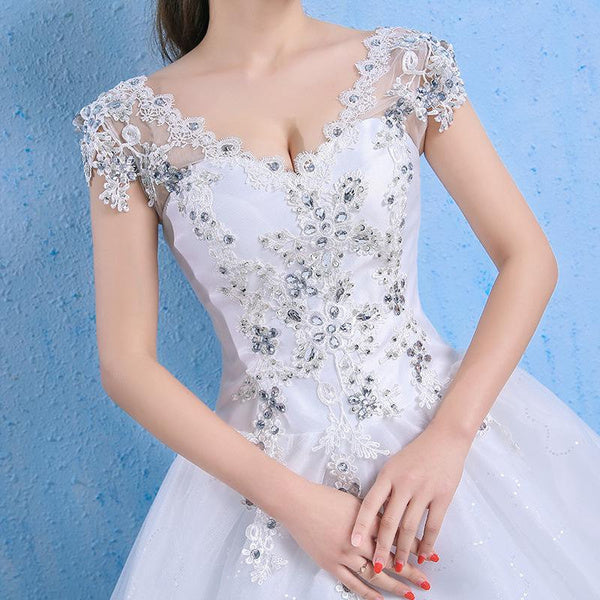 Elegant Lace Illusion Neckline Wedding Dress with Long Train, Plus Size A-Line Gown for Bride