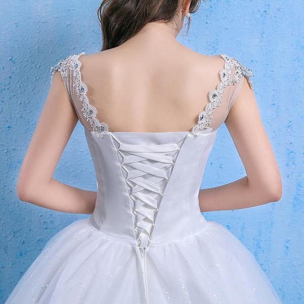 Elegant Lace Illusion Neckline Wedding Dress with Long Train, Plus Size A-Line Gown for Bride