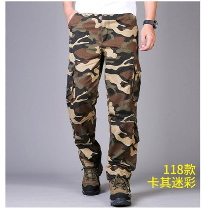 Men's Heavyweight Cotton Camo Cargo Pants - Durable Military Work Trousers with Relaxed Fit