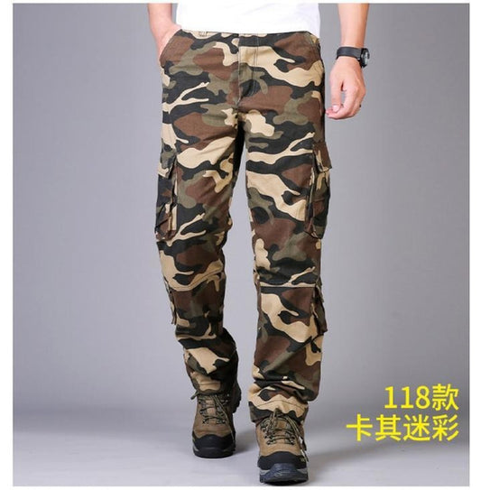 Men's Heavyweight Cotton Camo Cargo Pants - Durable Military Work Trousers with Relaxed Fit