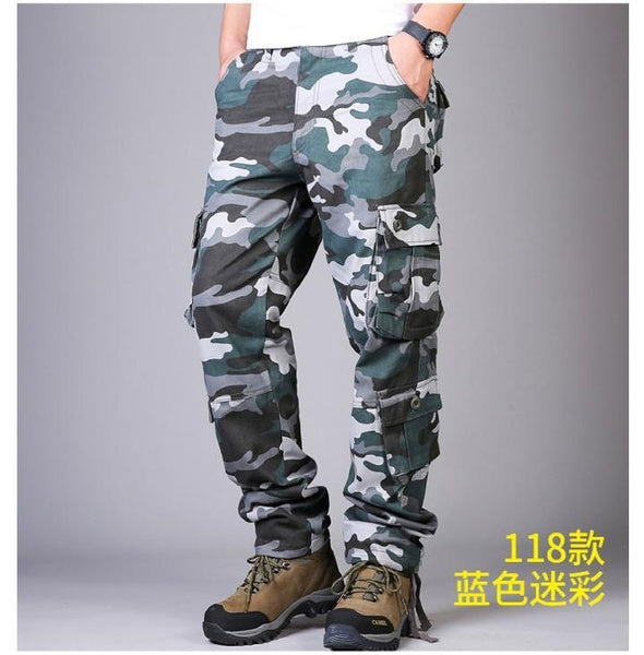 Men's Heavyweight Cotton Camo Cargo Pants - Durable Military Work Trousers with Relaxed Fit