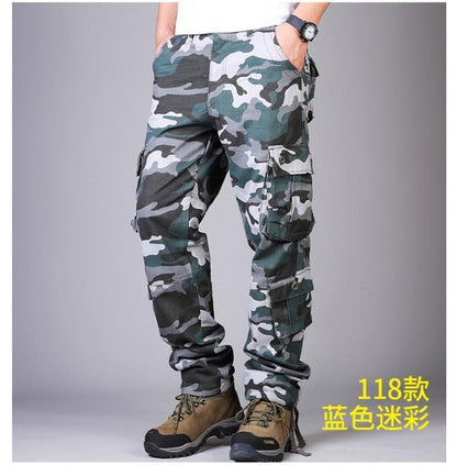 Men's Heavyweight Cotton Camo Cargo Pants - Durable Military Work Trousers with Relaxed Fit