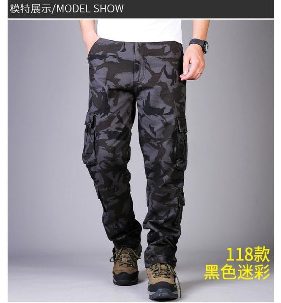 Men's Heavyweight Cotton Camo Cargo Pants - Durable Military Work Trousers with Relaxed Fit