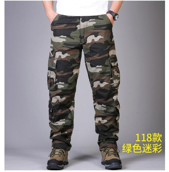 Men's Heavyweight Cotton Camo Cargo Pants - Durable Military Work Trousers with Relaxed Fit