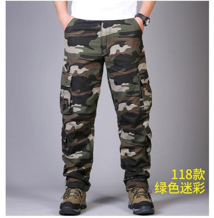 Men's Heavyweight Cotton Camo Cargo Pants - Durable Military Work Trousers with Relaxed Fit