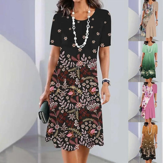 3D Floral Print Women's Plus Size Casual Dress with Loose Fit Round Neck
