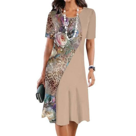 3D Floral Print Women's Plus Size Casual Dress with Loose Fit Round Neck