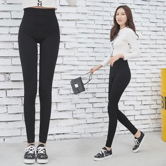 High-Waisted Tummy Control Leggings for Women - Stretchy Black Workout Pants with Side Pockets