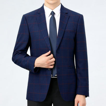 Men's Casual Wool Blazer Spring Autumn Loose Fit Plaid Suit Jacket for Dads