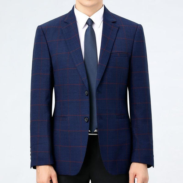 Men's Casual Wool Blazer Spring Autumn Loose Fit Plaid Suit Jacket for Dads