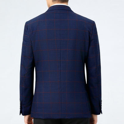Men's Casual Wool Blazer Spring Autumn Loose Fit Plaid Suit Jacket for Dads