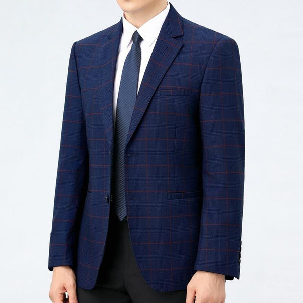 Men's Casual Wool Blazer Spring Autumn Loose Fit Plaid Suit Jacket for Dads