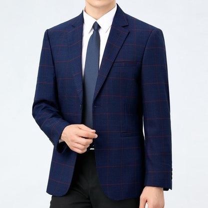 Men's Casual Wool Blazer Spring Autumn Loose Fit Plaid Suit Jacket for Dads