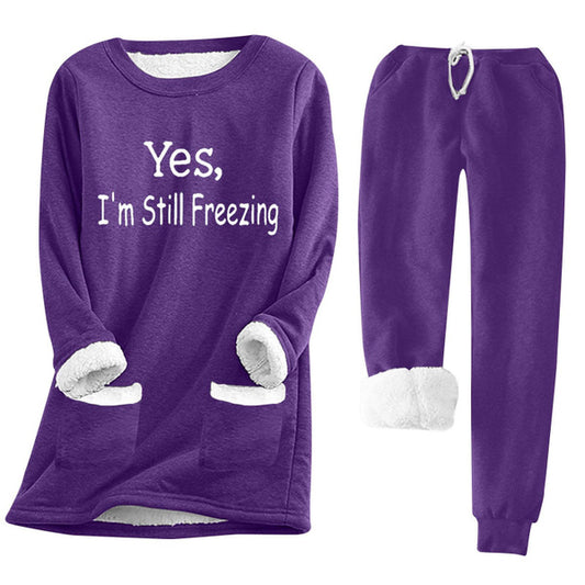 Winter Fleece Pullover with Print Pockets, Plush Lined Thick Warm Sweatshirt for Cold Weather