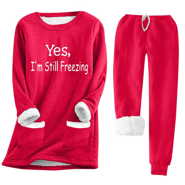 Winter Fleece Pullover with Print Pockets, Plush Lined Thick Warm Sweatshirt for Cold Weather